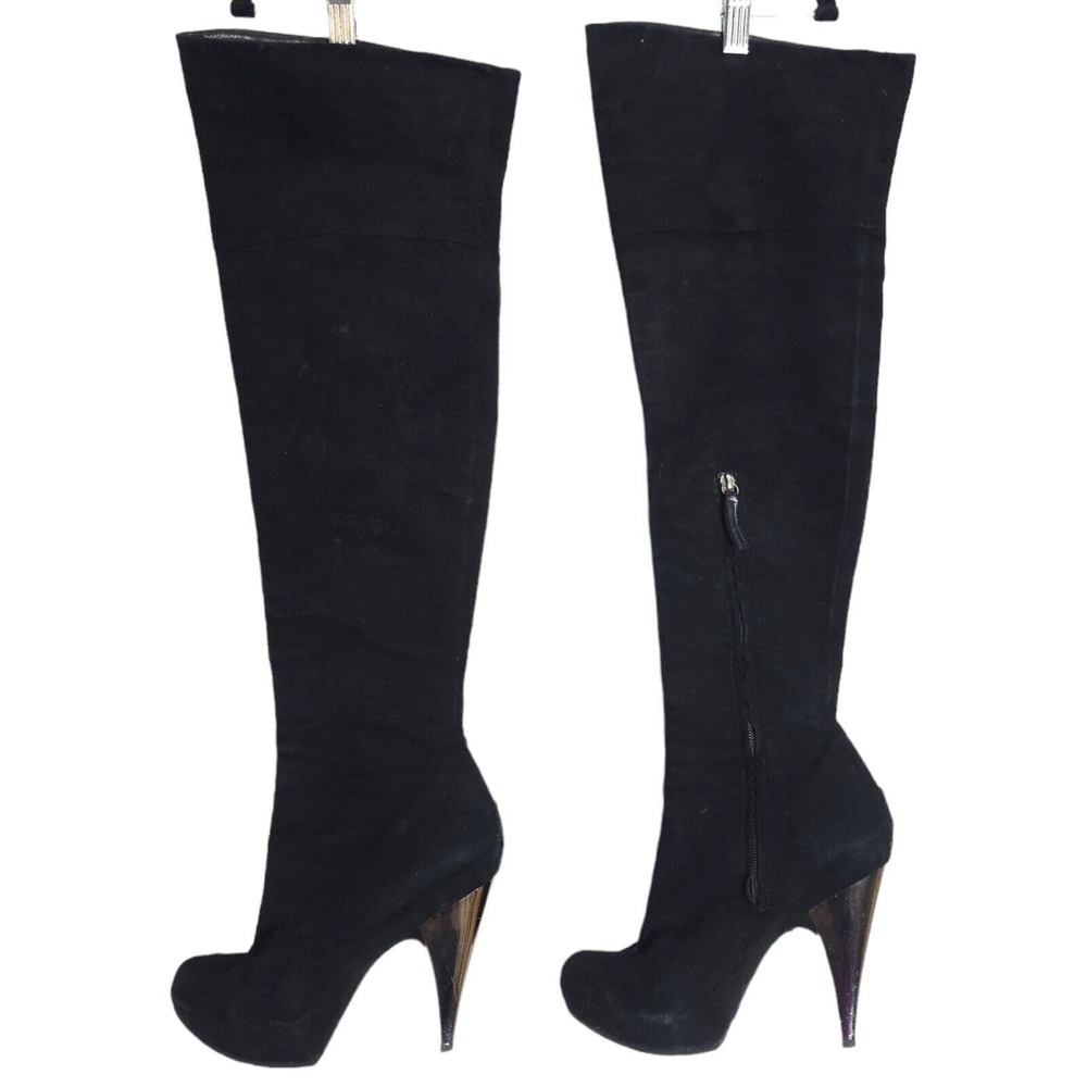 Giuseppe Zanotti Womens Boots OTK Black Suede Leather Thigh High Heel Shoe 40 10 - Picture 2 of 15